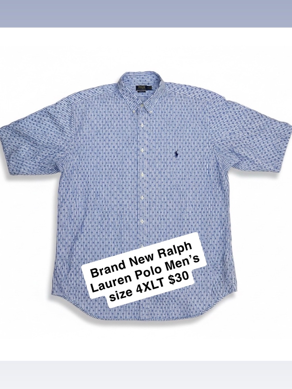 Ralph Lauren Blue Patterned Short-Sleeve Button-Down Shirt